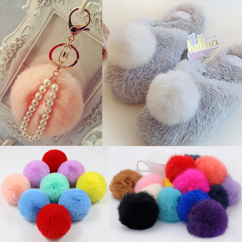 

8cm Fluffy Plush Keychian Faux Fur Pompom DIY Kids Toys Hats Decor Pom Poms Felt Ball Sewing Craft Supplies Cute Colorful Gifts