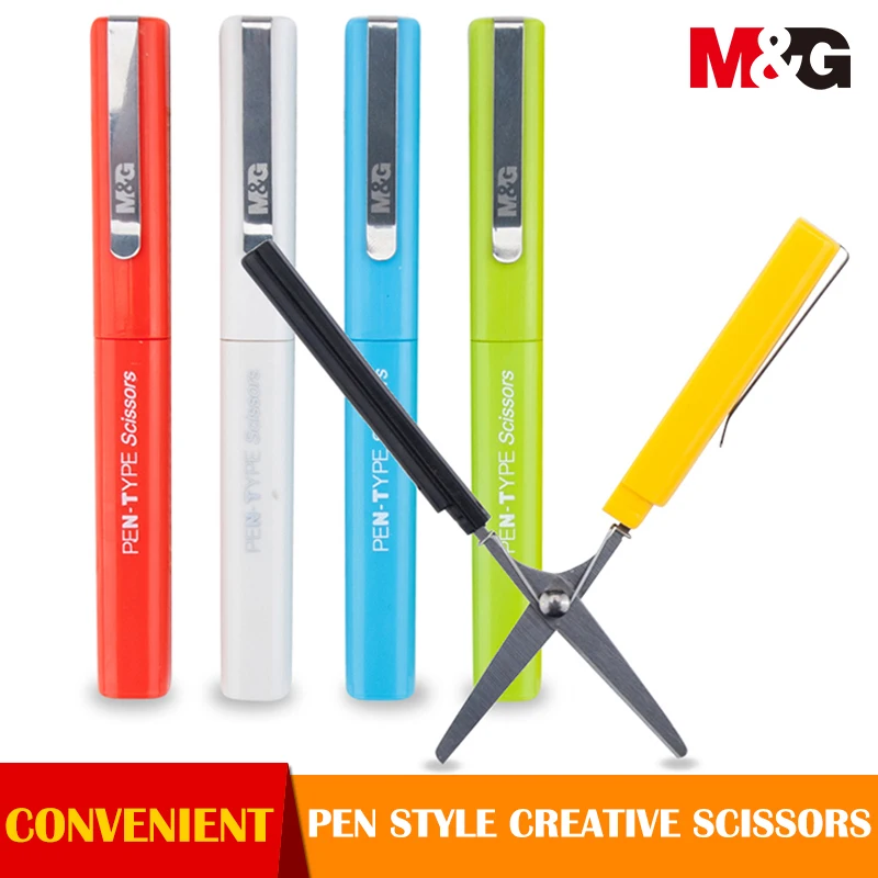 

1PC Portable Cute Pen Shape Scissors with Ruler Student Kid Fold Stationery Paper Cut DIY School Home Art Child Preschool Safe