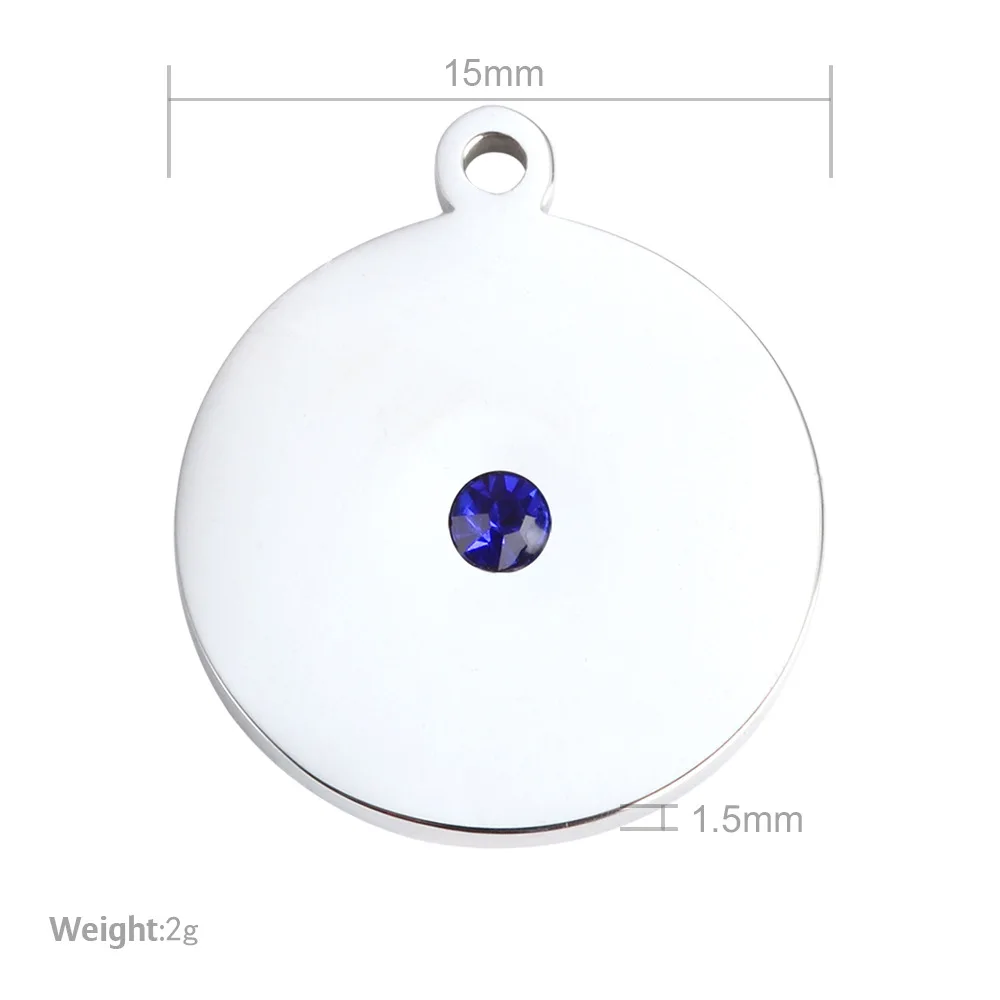 

50pc 15mm Mirror polish Stainless Steel Crystal Round Charm For Necklace/bracelet DIY Women Handmade Jewelry wholesale
