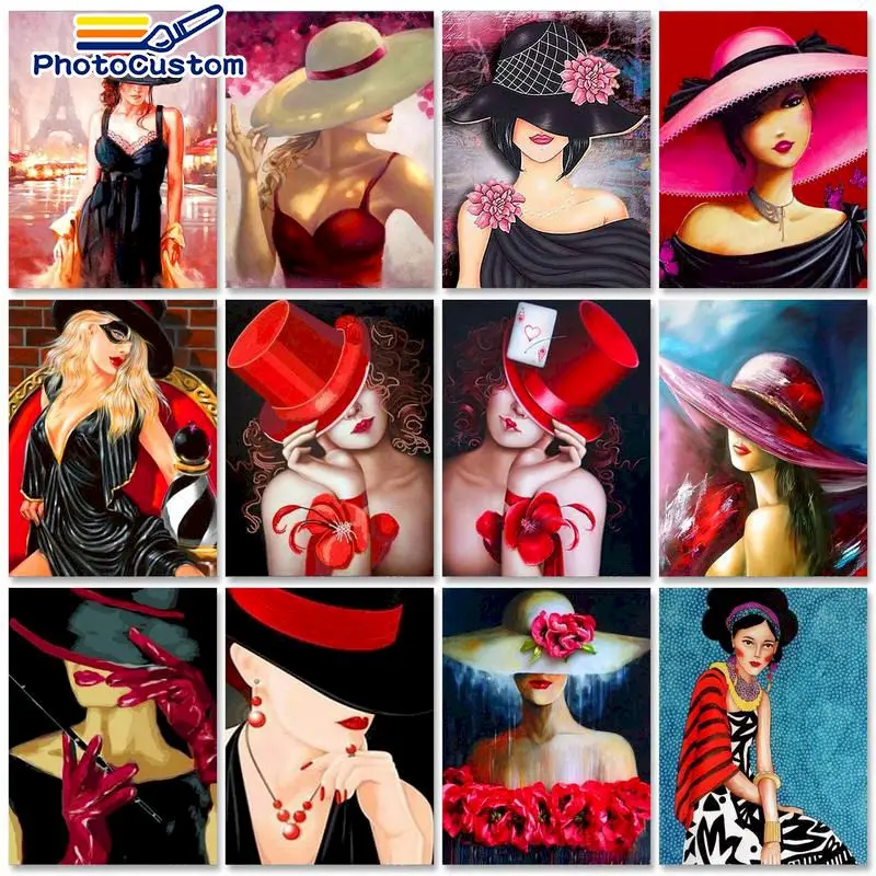 

PhotoCustom 40x50 см масляная краска по номерам, фигурка, акриловая краска для рисования по номерам на холсте, женский домашний декор, настенное искусство