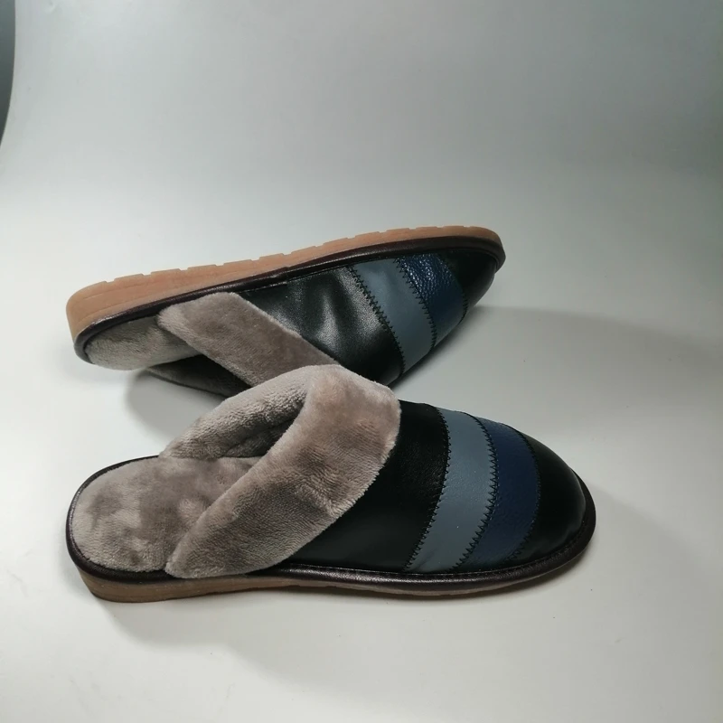 Зимние домашние тапочки мужские из натуральной коровья кожа мода Мужская теплая