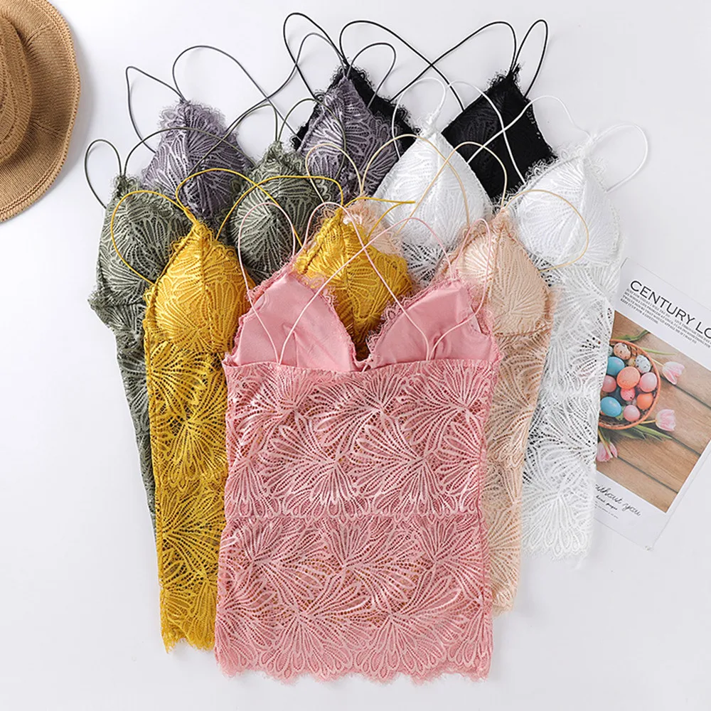 

Women Hollow Out Bralette Solid Beauty Back Lace Underwear Sexy Vest Female Add pad Wireless Bra Seamless Lingerie Transparent