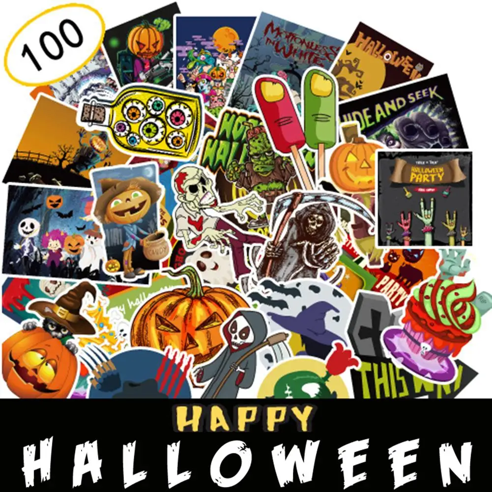100 шт виниловая наклейка Наклейки Пакет Хэллоуин тема Случайные стильные Стикеры