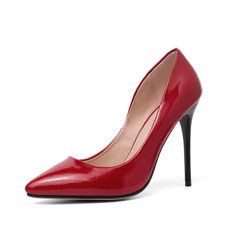 

Туфли женские из лакированной кожи, заостренный носок, очень тонкий каблук, пикантная офисная обувь, красные, большие размеры 43, весна-осень
