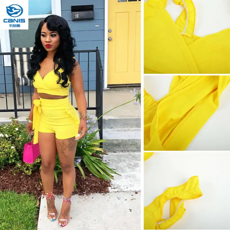 Женский летний модный пикантный комплект одежды из 2 предметов однотонный жилет