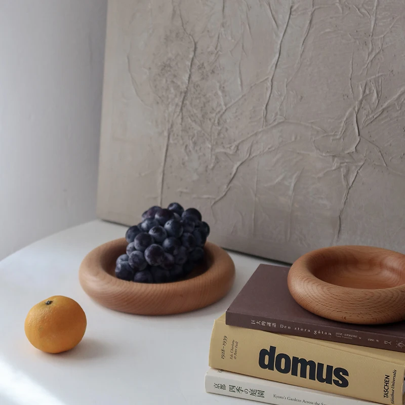 

Wooden Round Serving Tray Japanese Fruit Cake Plate Jewelry Case Platter Home Office Table Decoration Accessories