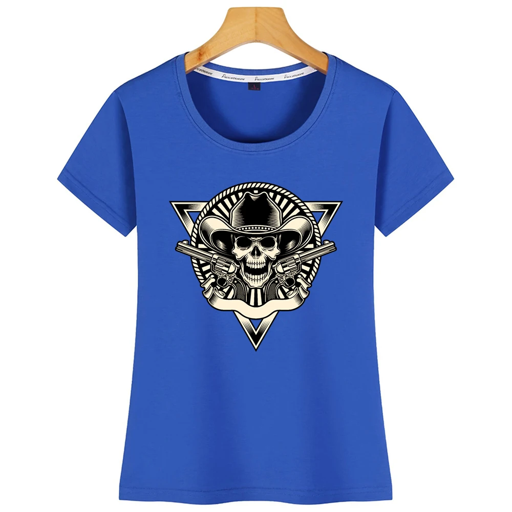 Топы Футболка Для женщин череп ковбоя с револьверы журнал Пикантная белая