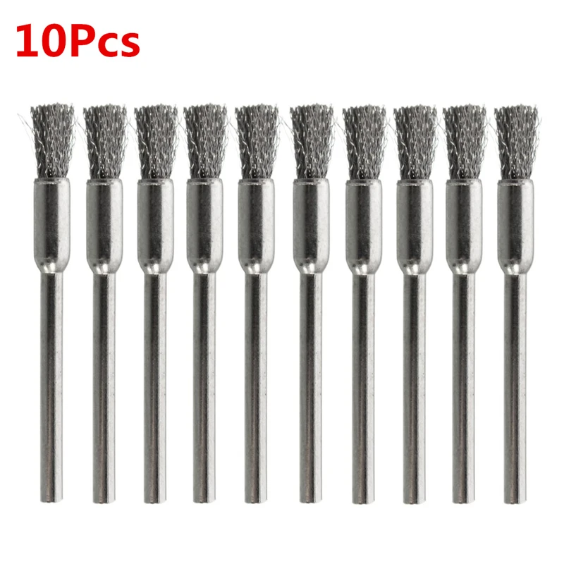10 шт./компл. 3 мм хвостовик проволочная щетка Нержавеющая сталь головка для