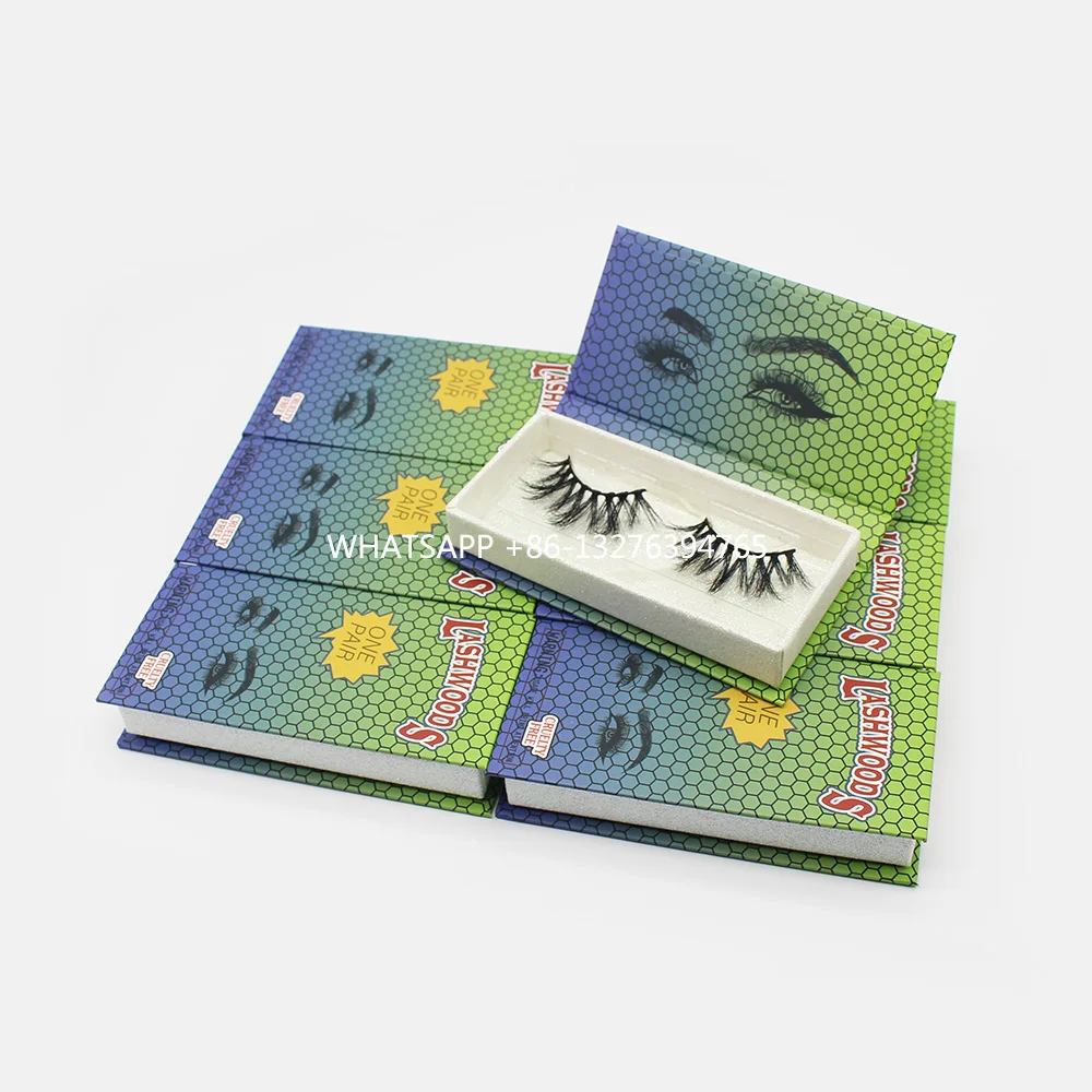 

Green-Purple Lashwoods Boxes With Tray Custom Lashbox Packaging Fluffy Thick Cross Dramatic Eyelashes Reusable Wispy Eyelash