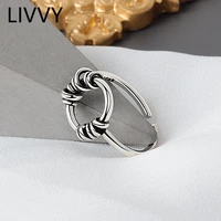 livvy silver color retro distressed double knotted line ring female trend woven fashion opening jewelry accessories