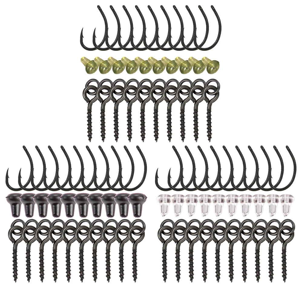

30pcs Carp Rig Ring Stops with Boilie Bait Screw Ultra High Strength Fishing Hook Swivel Tackle Accessories Kit