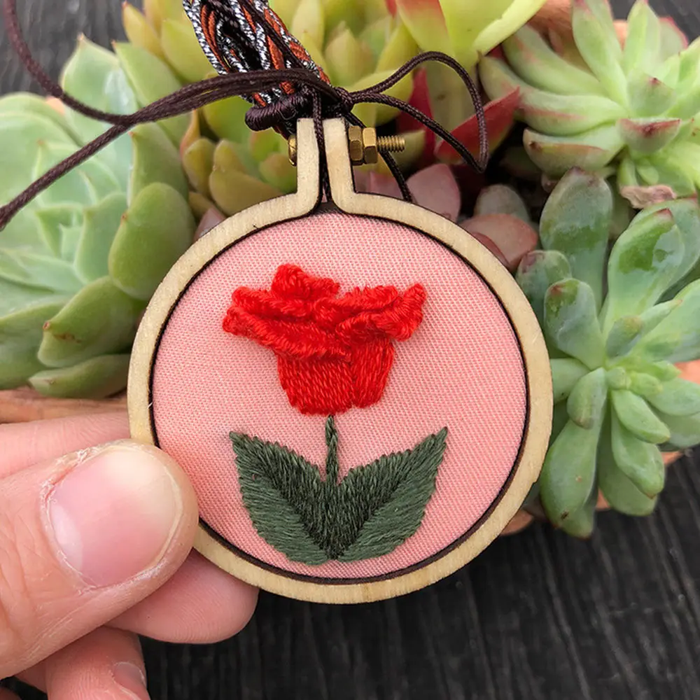 

Beginner Handwork Embroidery Kit Flower Plant Needlework Cross Stitch Set DIY Necklace Pendant Thread Tools Material Package