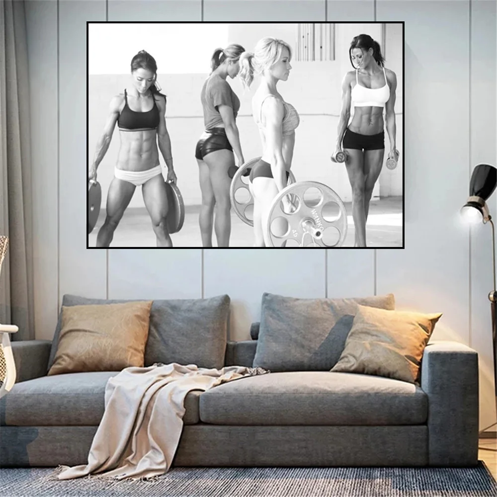 

Woman Exercising Gym Print Bodybuilding Motivational Wall Art Canvas Poster Painting Fitness Exercise Wall Pictures Home Decor