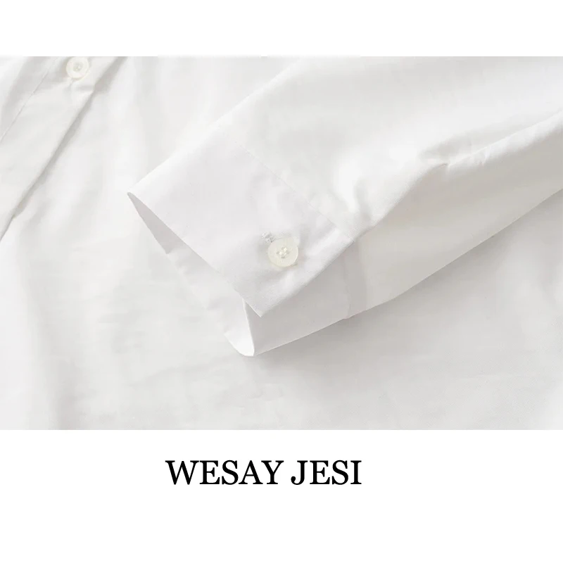 

WESAY JESI Autumn Long Sleeve Loose Student Blouse Shirt Women White Black Turn Down Collar Casual Oversized Shirt Vintage Top