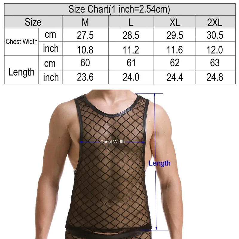 

2021 New Sexy Men's Underwear Stage Runway Show Nightclub Big Rhombic Hollow Out Transparent Mesh Sexy Vest Suit