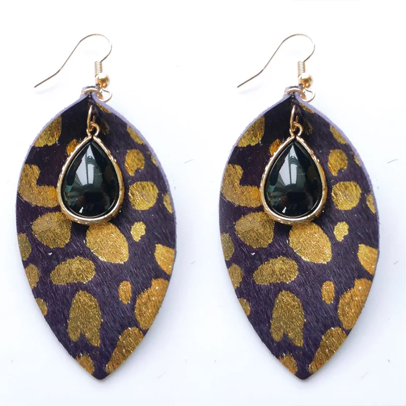 Женские серьги из воловьей кожи с перьями Cpop подвеской в виде листьев модные