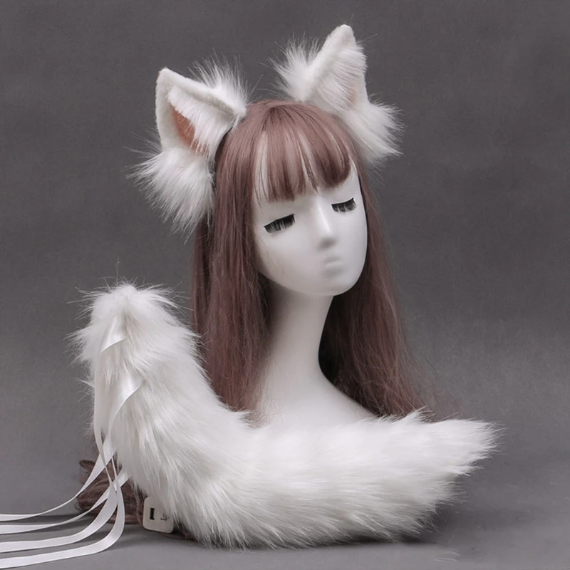 

Faux Fur Wolf Ears Headband Furry Animal Tail Cosplay Props Halloween Costume