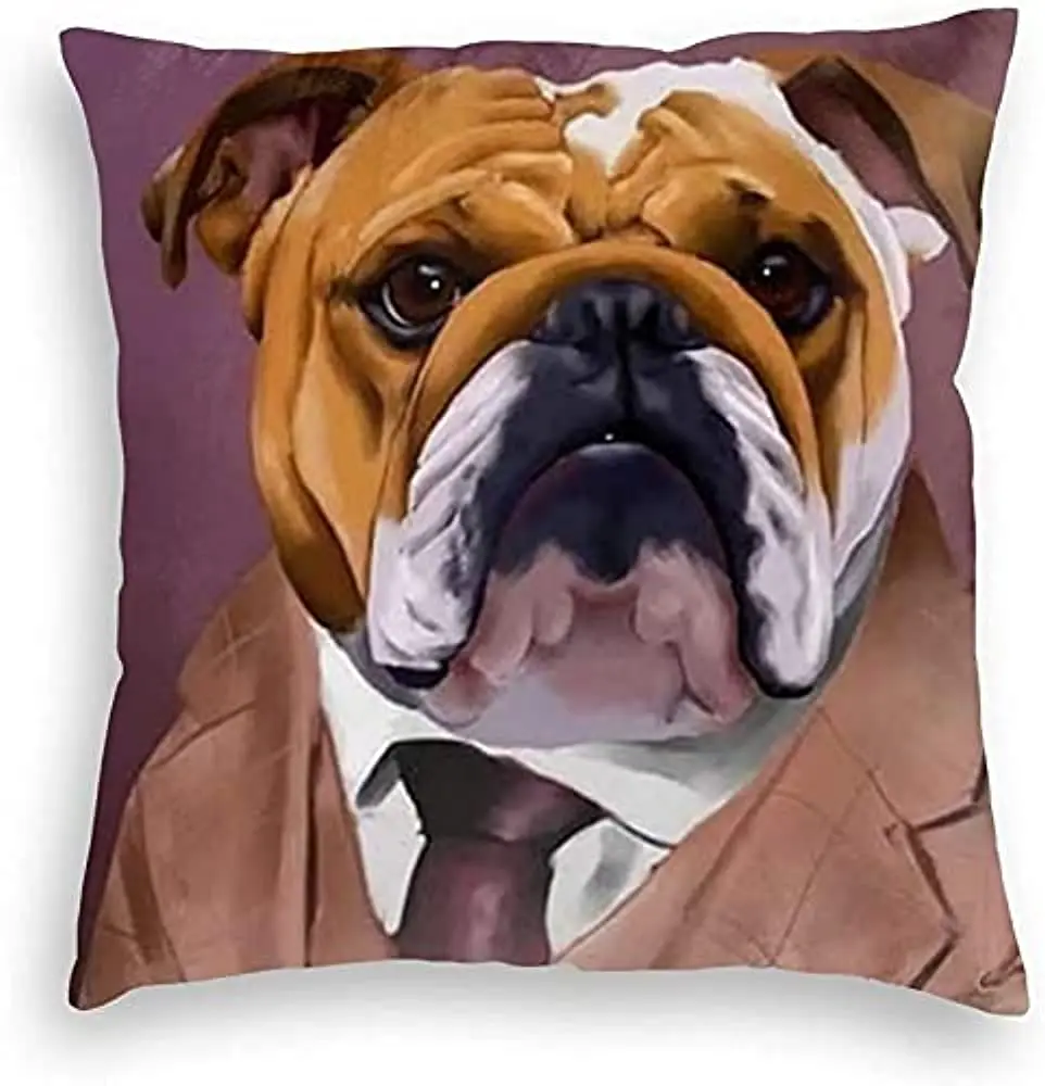 

English Bulldog Purple Dad Art Dog Pillow Cases Throw Pillow Covers Cotton Linen Cushion Cover Cases Pillowcases Sofa Home Car