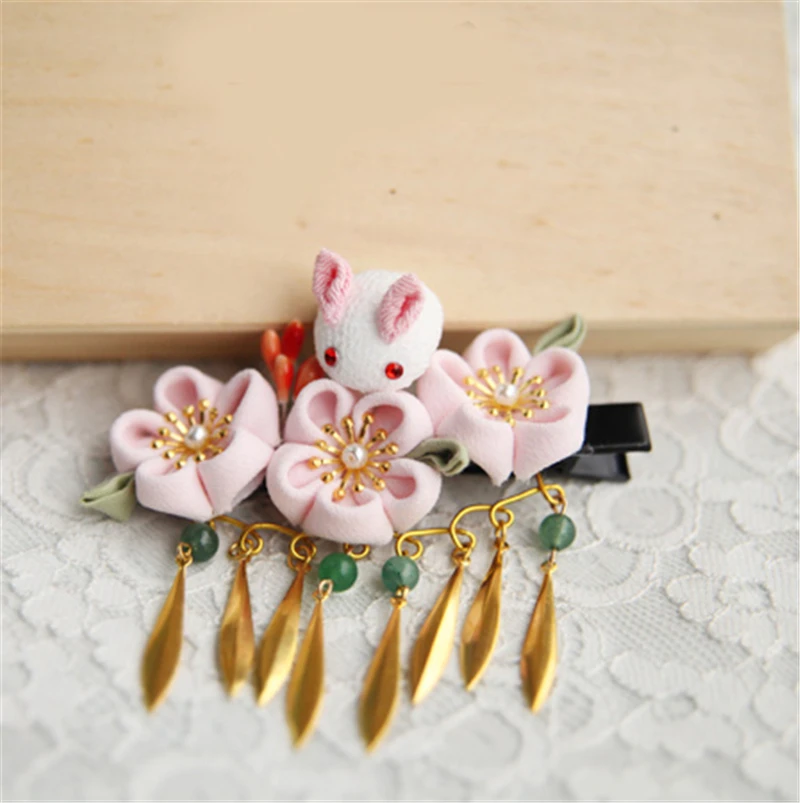 Ручная работа кролик Сакура шаг встряхнуть японский стиль волос Декор заколка