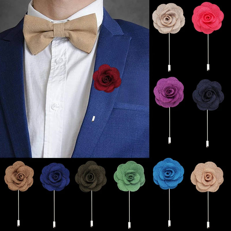 

1PC Men Groom Boutonniere Pins Brooches Corsage Silk Camellia Marriage Suit Tuxedo Wedding Jewelry Handmade Accessories