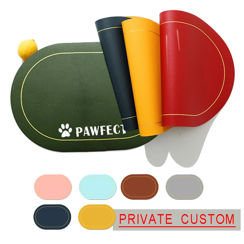 Double Sided Custom Pet Food Oval Bowl Mat Waterproof Dog Cat Placemat Easy Wash For Pet Bowl Drinking Feeding Pad Accessories