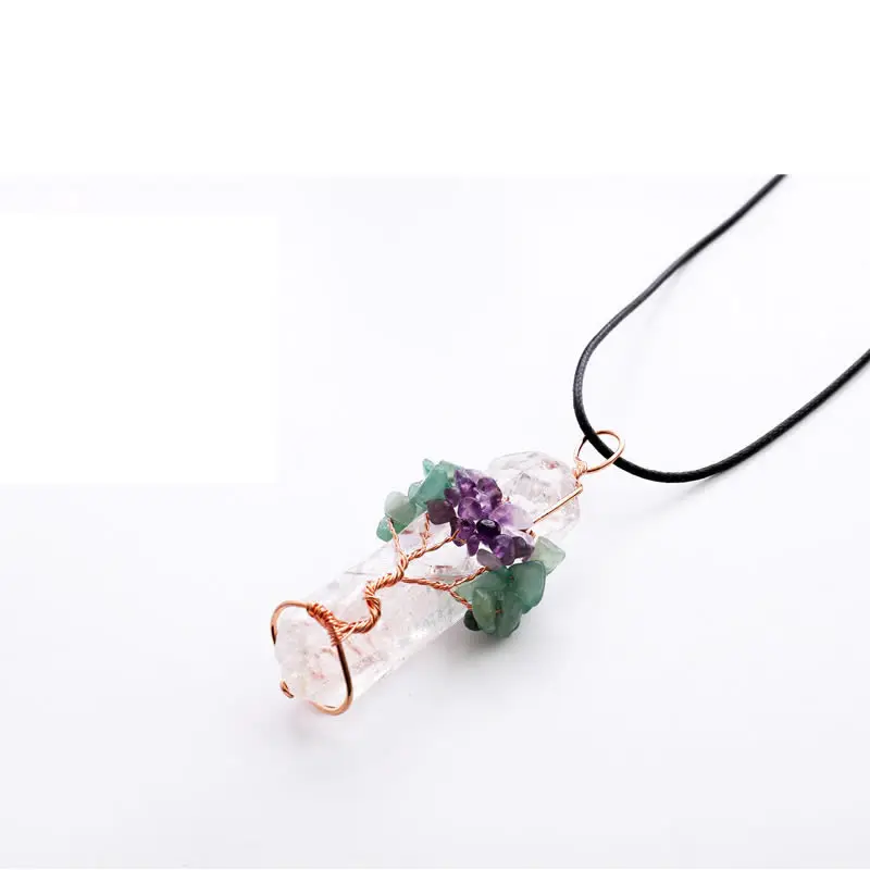 Натуральный белый кристалл большой подвесной Рейки Чакра Древо жизни розовое