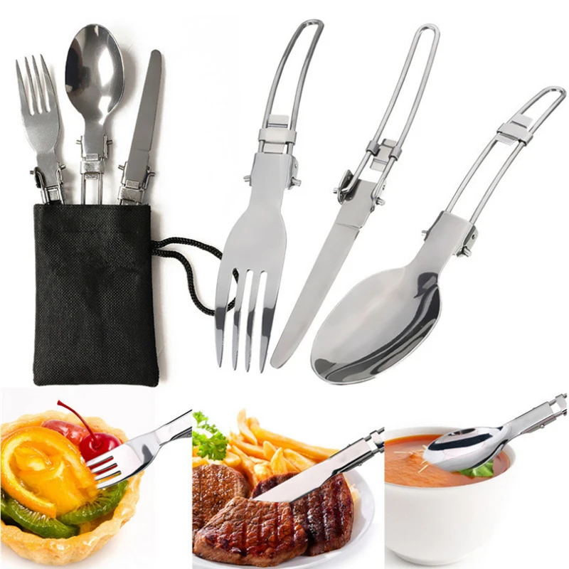 

1Set Camping Pot Cookware Sets Mini Gas Stove With Stand Fork Spoon Knife Utensils Outdoor Tableware Dinner Picnic Tableware