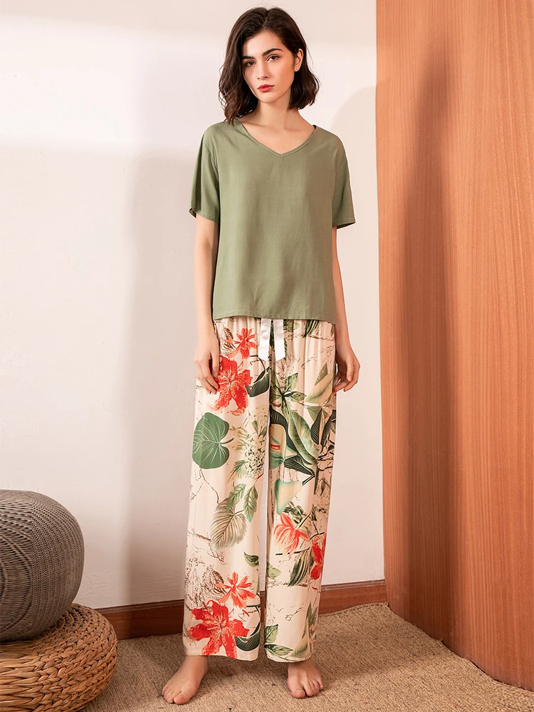 Комплект пижамный женский из 2 предметов удобный хлопковый топ контрастной