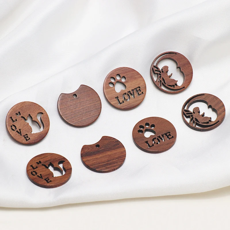 

Korean wooden footprint love cat hollow elf pattern pendant diy hand accessory earring accessories material