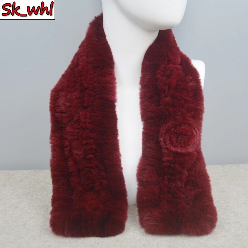 

Real Fur Scarf Winter Lady Genuine Rex Rabbit Fur Muffler Knitted Real Fur Scarves Rose Warm Soft Rex Rabbit Fur Women Scarves