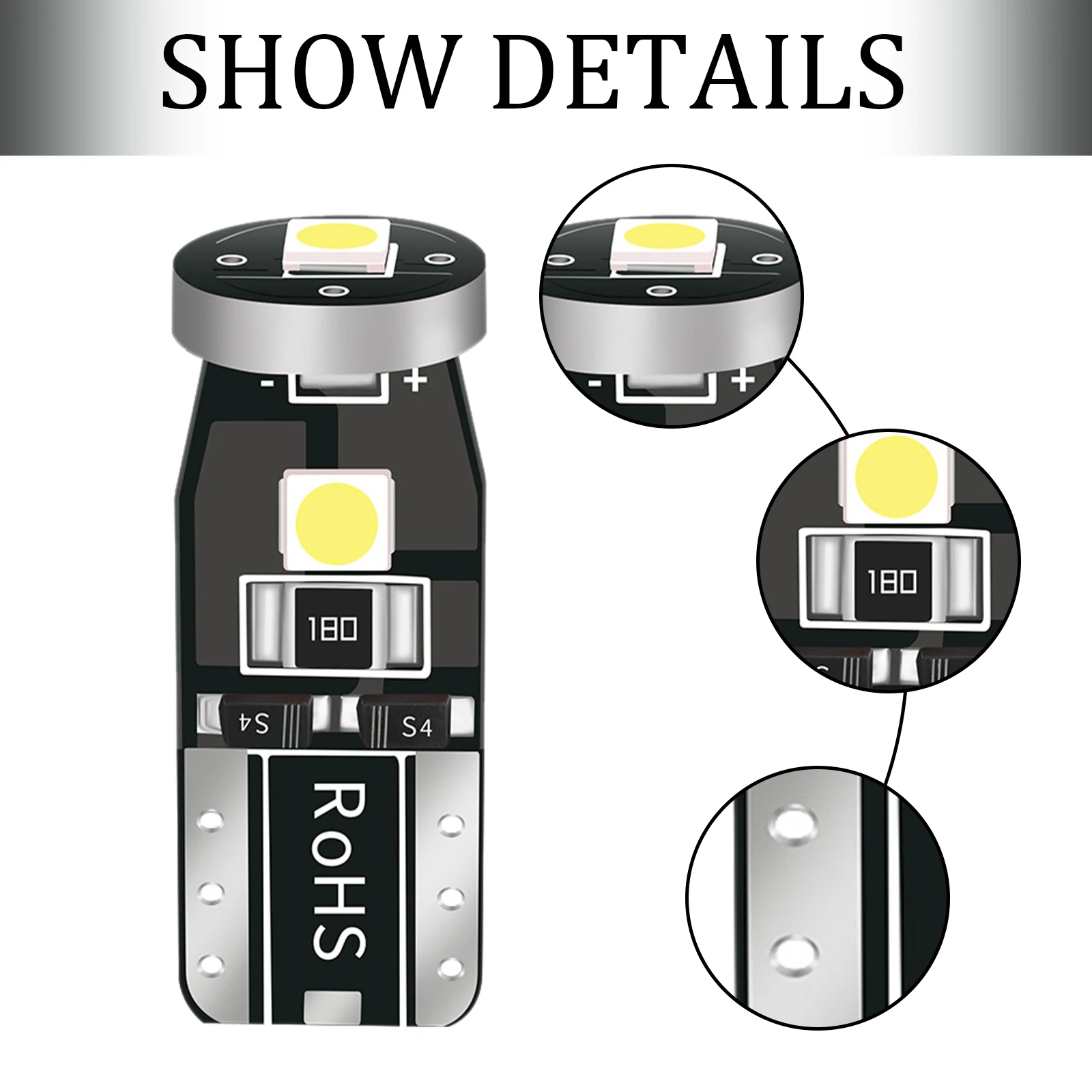 

10Pcs T10 Led Canbus W5W Led Bulbs 168 194 Car Interior Lights Signal Lamp Dome Reading License Plate Light Auto 12V 6000K White