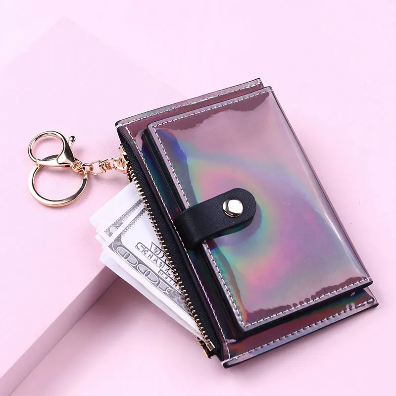 

2021 New Laser Women Wallets Fashion Keychain Zipper Coin Purse Mini Small Money Bag Credit Card Holder