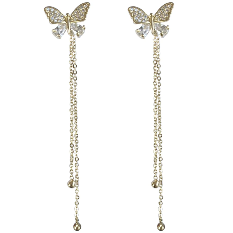 

S925 needle a pair of two wearing pendant female temperament long style butterfly earrings fairy earrings fresh summer jo