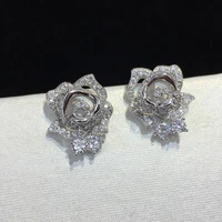 cute rose flower korean earrings s925 silver color stud earrings for women fashion jewelry 2022 new best gift