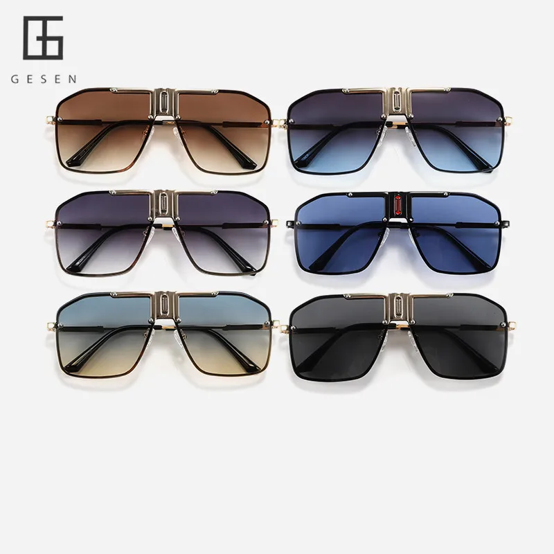 

GESEN New Fashion Oversized Sunglasses Women Brand Designer Vintage Rivet Square Sun Glasses Female Luxury Men Metal Shades