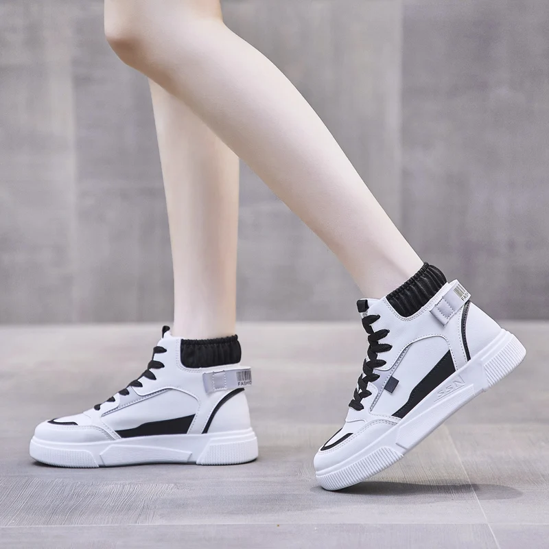 

New Arrival Women's Spring Platform High top Sneakers ,White,Black Vulcanize Shoes.Non Slip Comfort Casual Sneakers,Kawaii Shoes