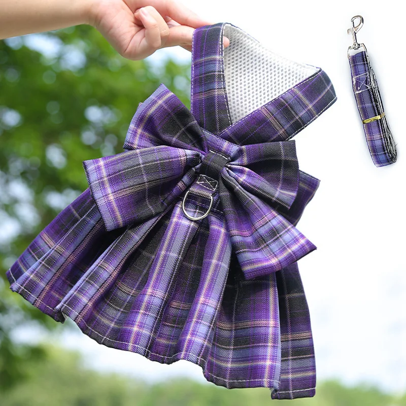 

Bow Dog Collar Harness Skirt Vest Clothes Pet Dog Dress Up Harness Clothing with Lead Leash Breast Strap Traction Rope Collars