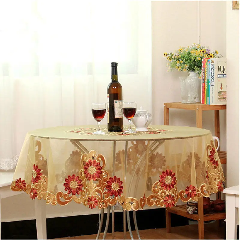 Популярная европейская скатерть чехол для стула с вышивкой из органзы круглая
