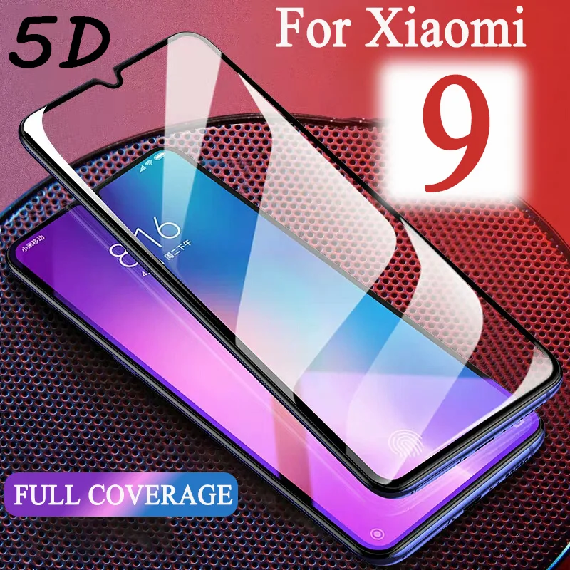 Черное защитное стекло с полным покрытием для телефона Xiaomi Mi 9 HD закаленное 5D 8 Glasa
