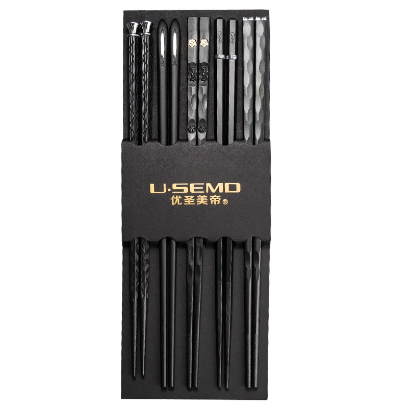 

5 Pairs/Lot AlloyStainless Steel Laser Engraving Chopsticks Squared Edge Non-Slip Reusable Sushi Sticks Hashi Handmade Gift Pack