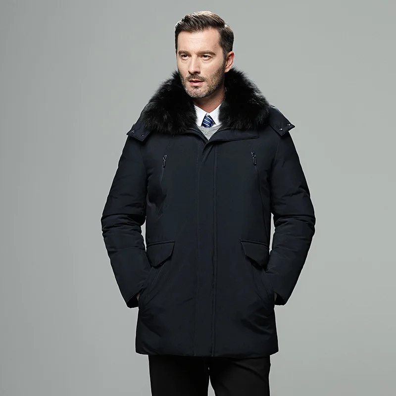 

90% White Duck Down Jacket Winter Coat Men Real Rex Rabbit Fur Collar Plus Size Puffer Jacket Warm Casaco 1706 YY1342