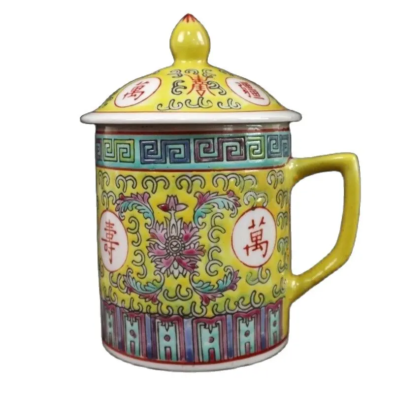 

Chinese Old Porcelain Pastel Longevity Without Borders Pattern Lid Cup