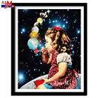 5D алмазная живопись сделай сам, милая девушка, цветная планета, полная квадратнаякруглая вышивка, абстрактный пейзаж, узор, 3D вышивка крестиком, мозаика
