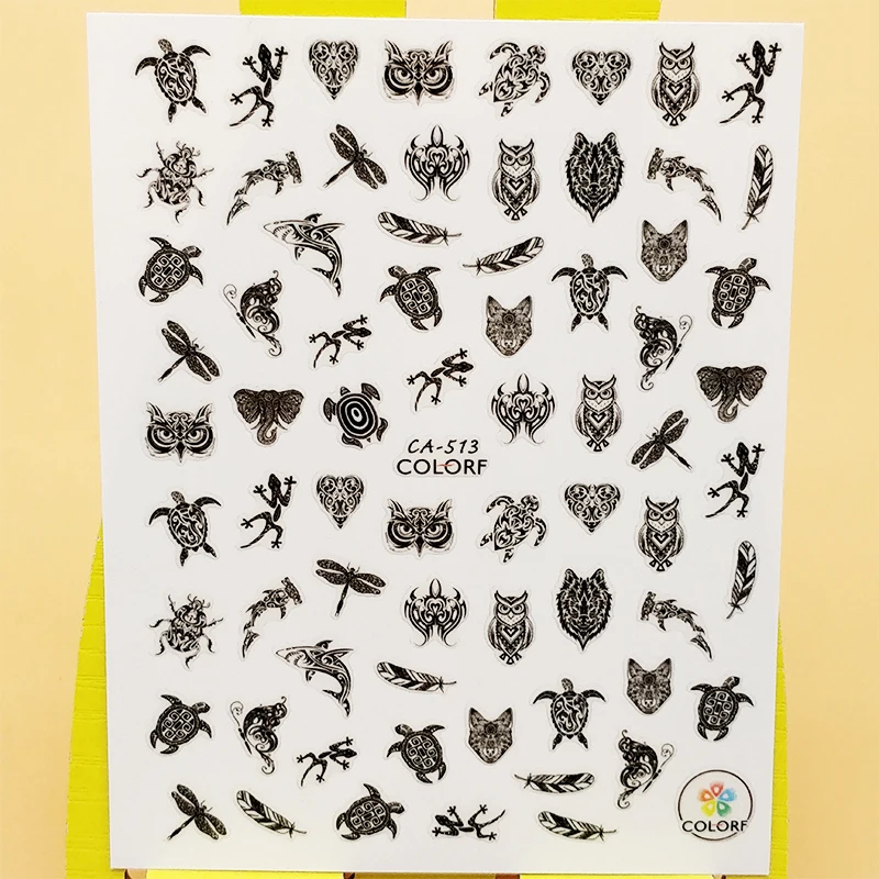 3D наклейки для ногтей черепаха сова животное рыба дизайн художественное