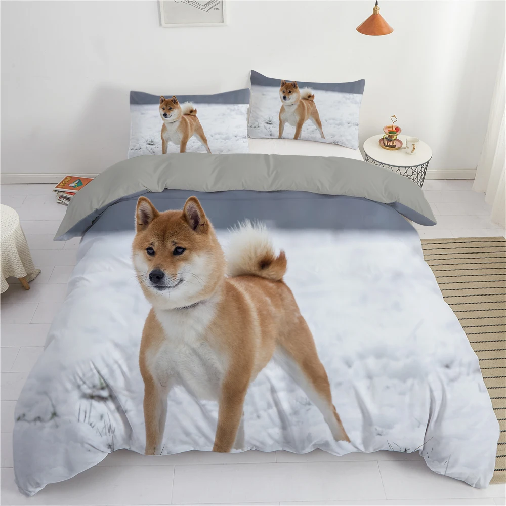 

Cute Akita Dog Pattern Duvet Cover for Adults Home Textiles Bedding Set Queen Japan Dog Printed Bed Sets Quilt Covers 2/3pcs