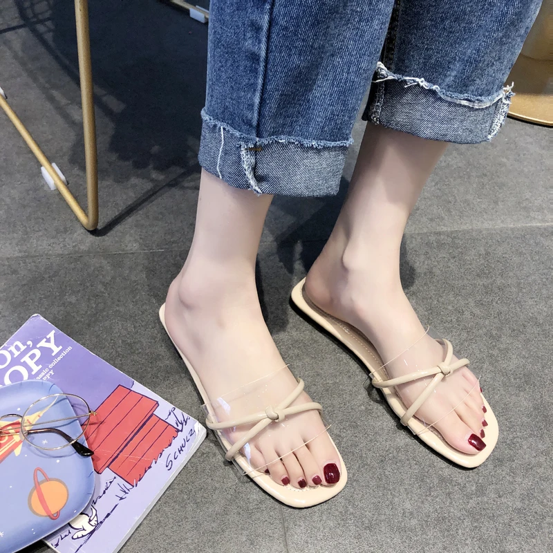 Шлепанцы женские летние пляжные сандалии без застежки шерстяные с жемчугом