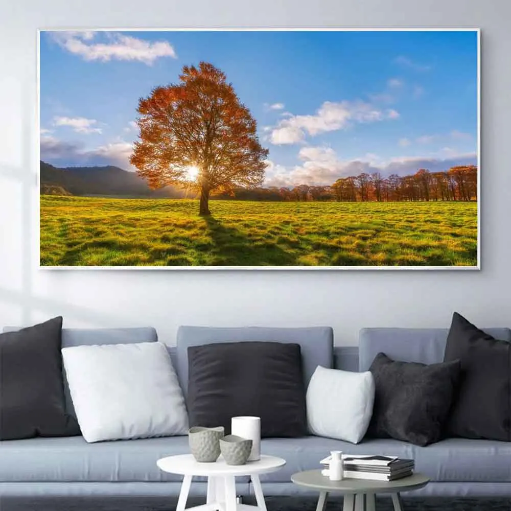

Landscape oil painting beautiful autumn scenery a big tree art canvas painting living room corridor office home decoration mural