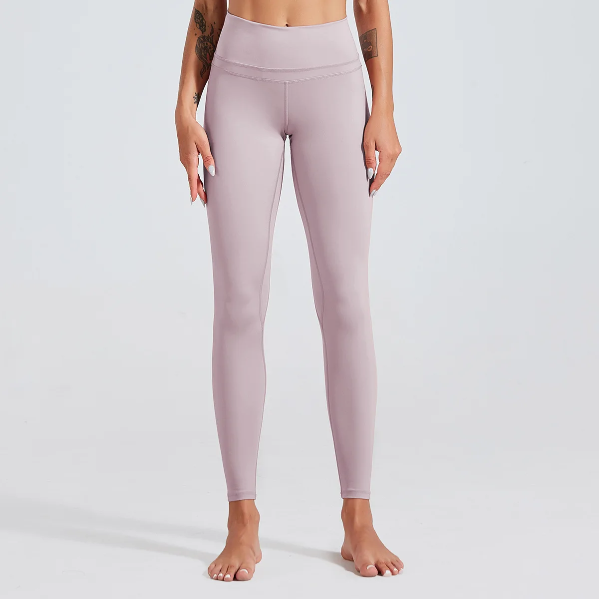 

New Double-sided Nylon Solid Color Yoga Pants Tight-fitting Nine-point Fitness Pants High-waist Nude Leggings Women Stacked