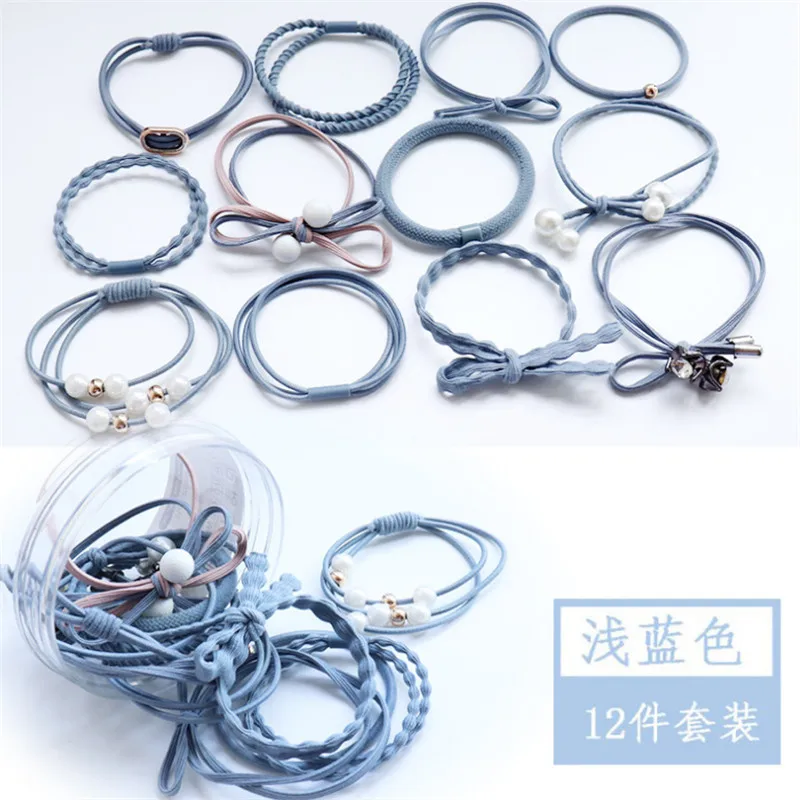 Light blue 1 коробка для женщин, девушек, детей, головные уборы из хлопка, эластичная лента для волос, красочные Полиэстеровые регулируемые эластичные резинки для волос - Цвет: Light blue