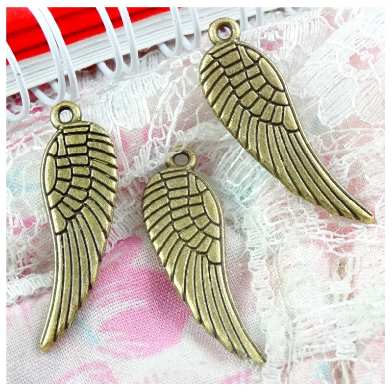 

50pcs 9*30MM Antique Bronze Plated Wings Handmade Charms Pendant DIY for bracelet necklace